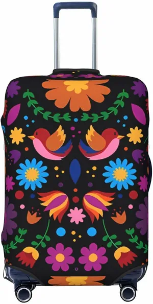 Travel Luggage Cover Suitcase Stretch Washable Mexican Folk Art Floral 2 Suitcase Protector Bag,Anti-Scratch Double-Sided Baggage Covers,Large
