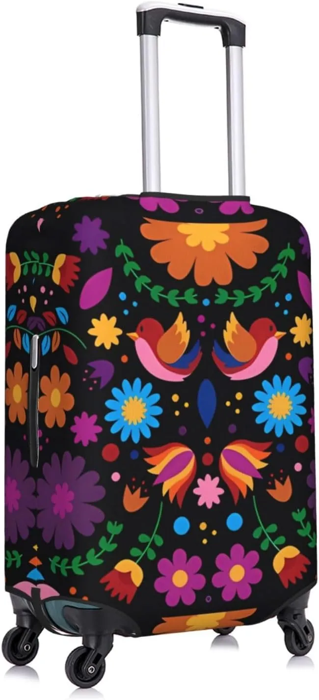 Travel Luggage Cover Suitcase Stretch Washable Mexican Folk Art Floral 2 Suitcase Protector Bag,Anti-Scratch Double-Sided Baggage Covers,Large