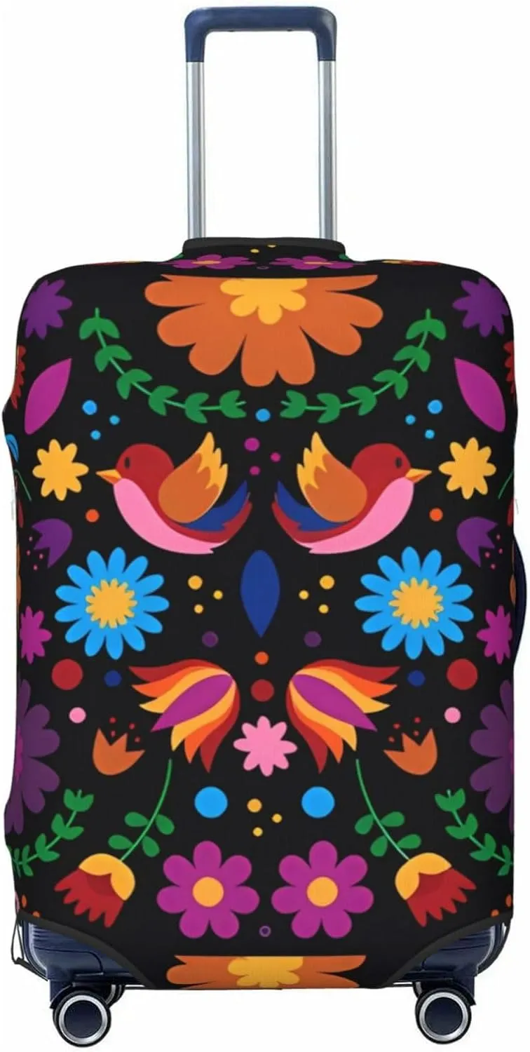 Travel Luggage Cover Suitcase Stretch Washable Mexican Folk Art Floral 2 Suitcase Protector Bag,Anti-Scratch Double-Sided Baggage Covers,Large