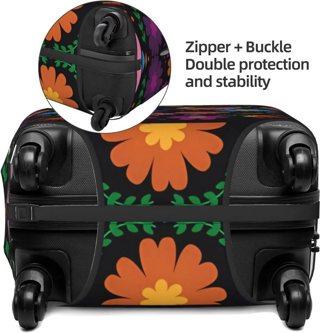Travel Luggage Cover Suitcase Stretch Washable Mexican Folk Art Floral 2 Suitcase Protector Bag,Anti-Scratch Double-Sided Baggage Covers,Large