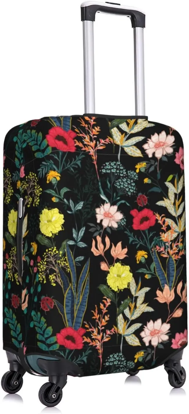 Travel Luggage Cover Suitcase Stretch Washable Night Garden Blooming Flower Floral Suitcase Protector Bag,Anti-Scratch With Zipper Closure Baggage Covers,Medium