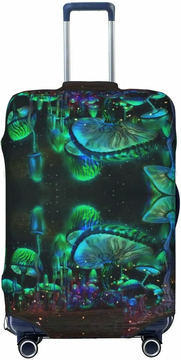 Travel Luggage Cover Suitcase Stretch Washable Psychedelic Magic Mushrooms Suitcase Protector Bag,Spandex Double-Sided Baggage Covers,X-Large
