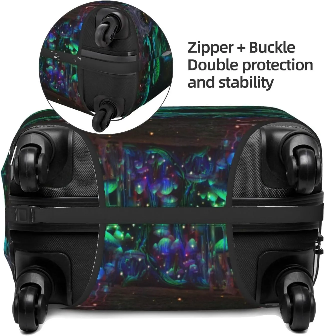 Travel Luggage Cover Suitcase Stretch Washable Psychedelic Magic Mushrooms Suitcase Protector Bag,Spandex Double-Sided Baggage Covers,X-Large