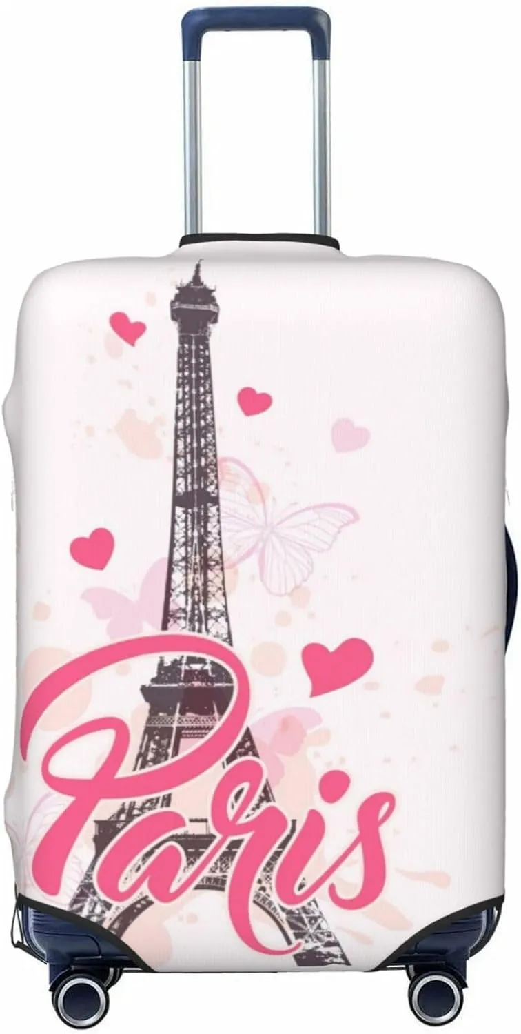 Travel Luggage Cover Suitcase Stretch Washable Romantic Eiffel Tower Paris Suitcase Protector Bag,Dust-Proof Double-Sided Baggage Covers,Medium
