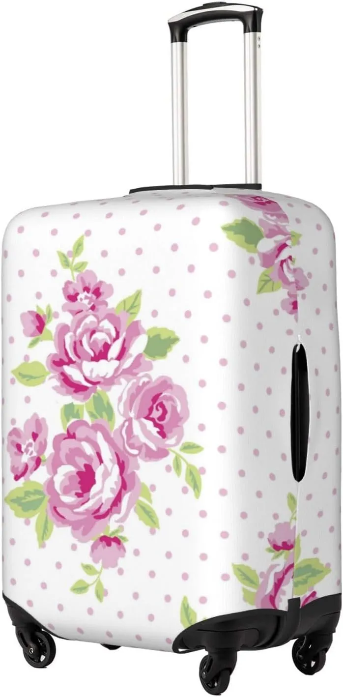 Travel Luggage Cover Suitcase Stretch Washable Rose Flower Dots Suitcase Protector Bag,Anti-Scratch With Zipper Closure Baggage Covers,Large