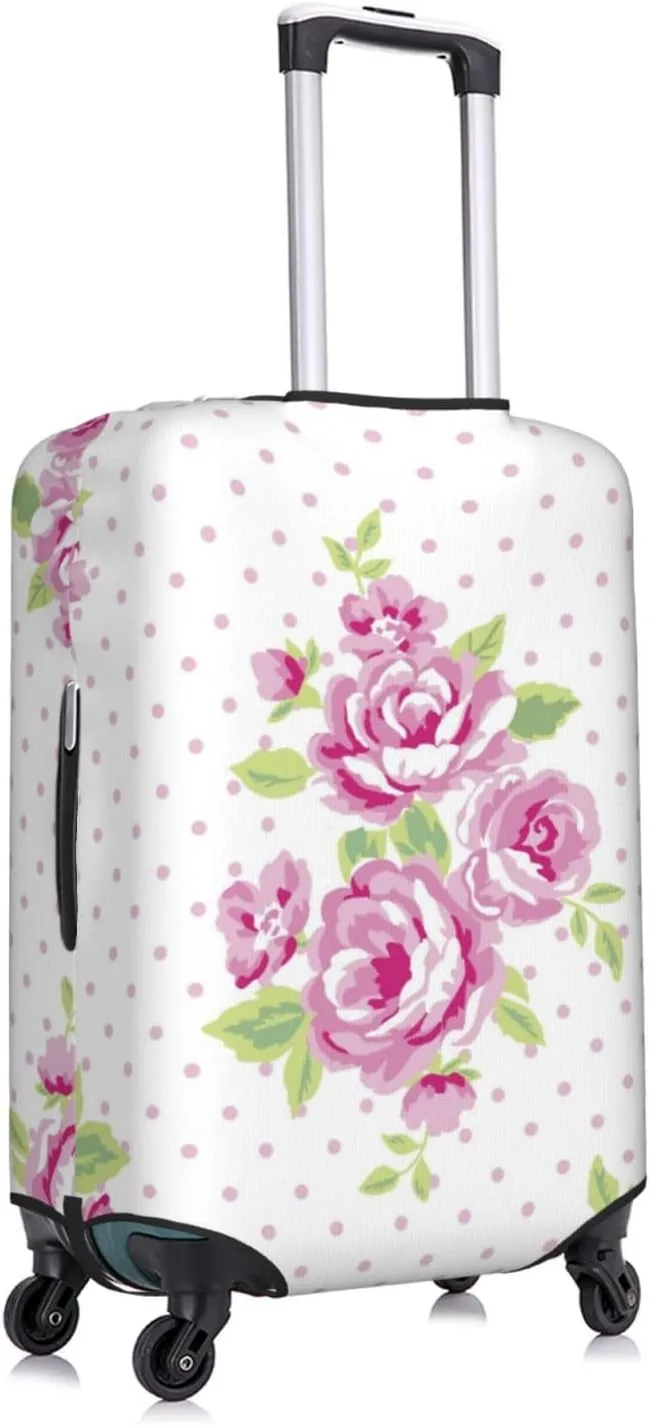 Travel Luggage Cover Suitcase Stretch Washable Rose Flower Dots Suitcase Protector Bag,Anti-Scratch With Zipper Closure Baggage Covers,Large