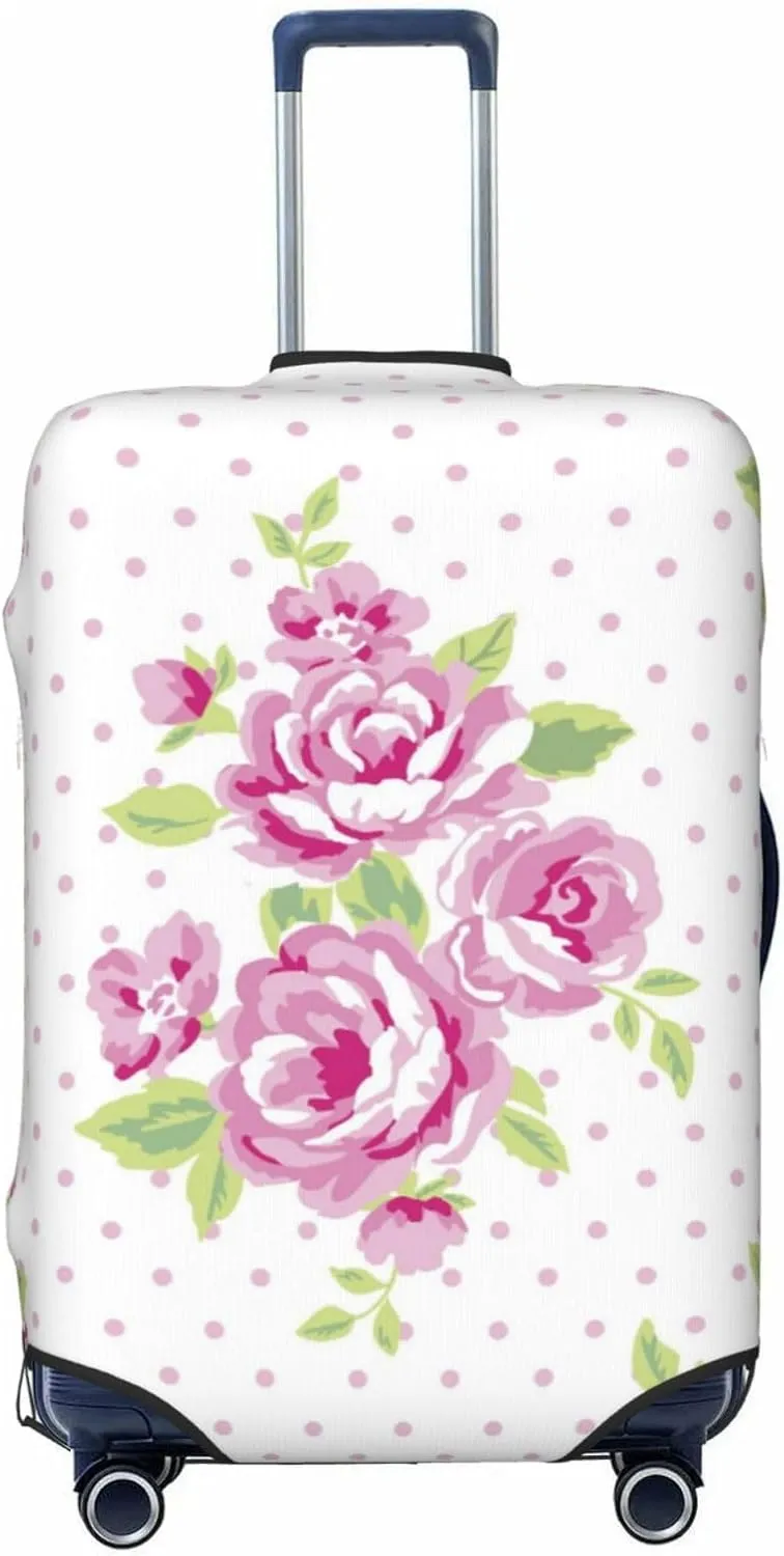 Travel Luggage Cover Suitcase Stretch Washable Rose Flower Dots Suitcase Protector Bag,Anti-Scratch With Zipper Closure Baggage Covers,Large