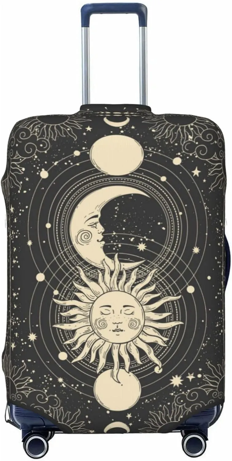 Travel Luggage Cover Suitcase Stretch Washable Sun Moon Magic Boho Suitcase Protector Bag,Spandex With Zipper Closure Baggage Covers,Medium