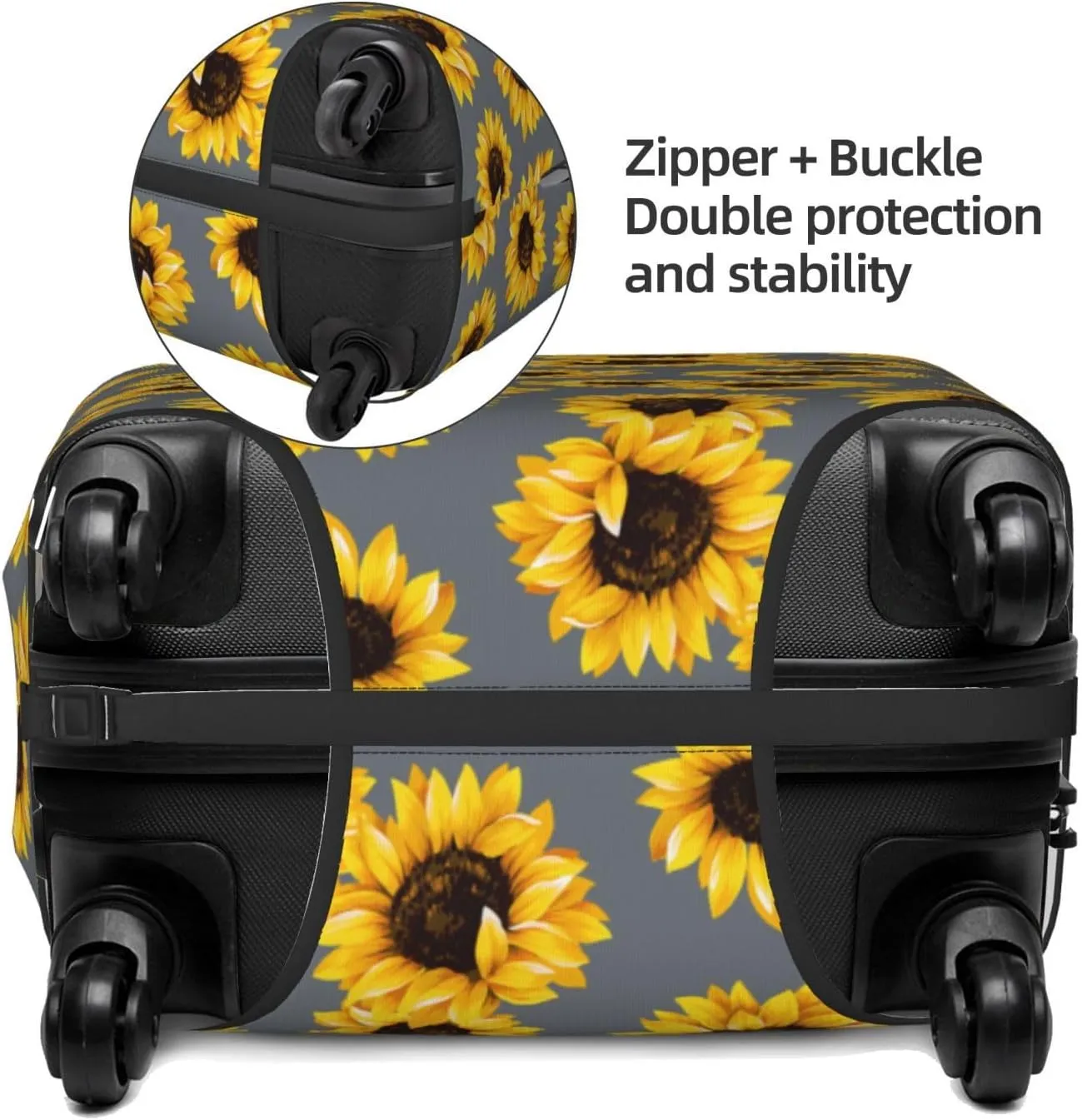 Travel Luggage Cover Suitcase Stretch Washable Sunflowers Cow Print 2 Suitcase Protector Bag,Anti-Scratch Double-Sided Baggage Covers,X-Large