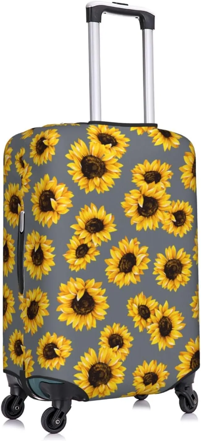 Travel Luggage Cover Suitcase Stretch Washable Sunflowers Cow Print 2 Suitcase Protector Bag,Anti-Scratch Double-Sided Baggage Covers,X-Large