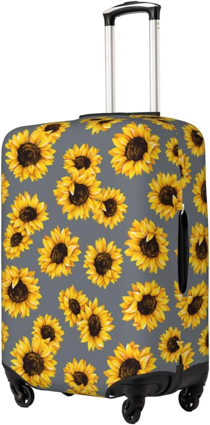 Travel Luggage Cover Suitcase Stretch Washable Sunflowers Cow Print 2 Suitcase Protector Bag,Anti-Scratch Double-Sided Baggage Covers,X-Large