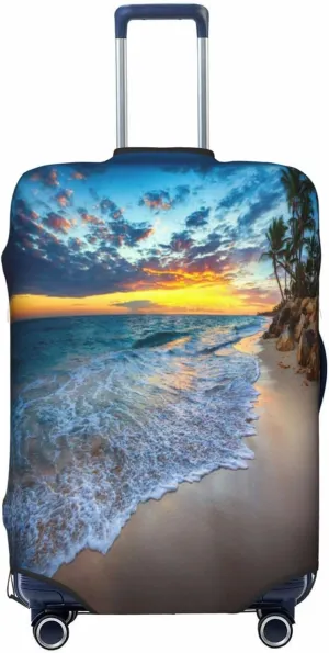 Travel Luggage Cover Suitcase Stretch Washable Sunrise Beach Suitcase Protector Bag,Anti-Scratch With Zipper Closure Baggage Covers For Kid Adult,X-Large