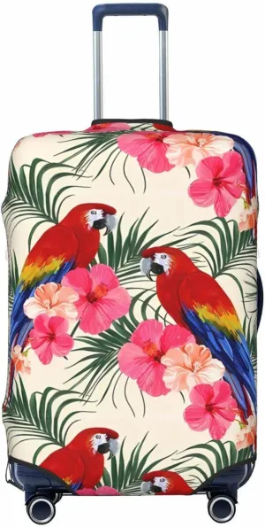 Travel Luggage Cover Suitcase Stretch Washable Tropical Floral Parrots Palm Leaves Suitcase Protector Bag,Dust-Proof Baggage Covers,X-Large