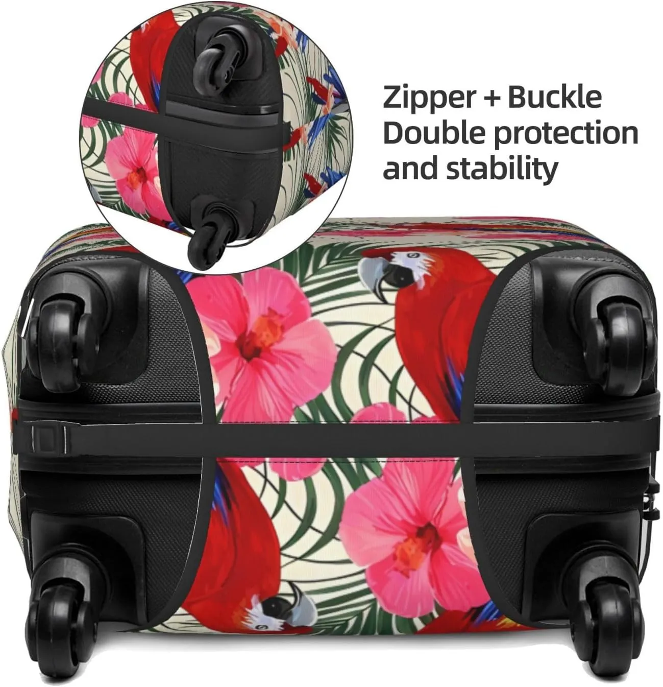 Travel Luggage Cover Suitcase Stretch Washable Tropical Floral Parrots Palm Leaves Suitcase Protector Bag,Dust-Proof Baggage Covers,X-Large