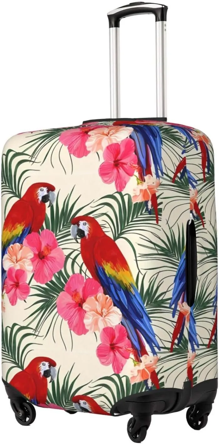 Travel Luggage Cover Suitcase Stretch Washable Tropical Floral Parrots Palm Leaves Suitcase Protector Bag,Dust-Proof Baggage Covers,X-Large