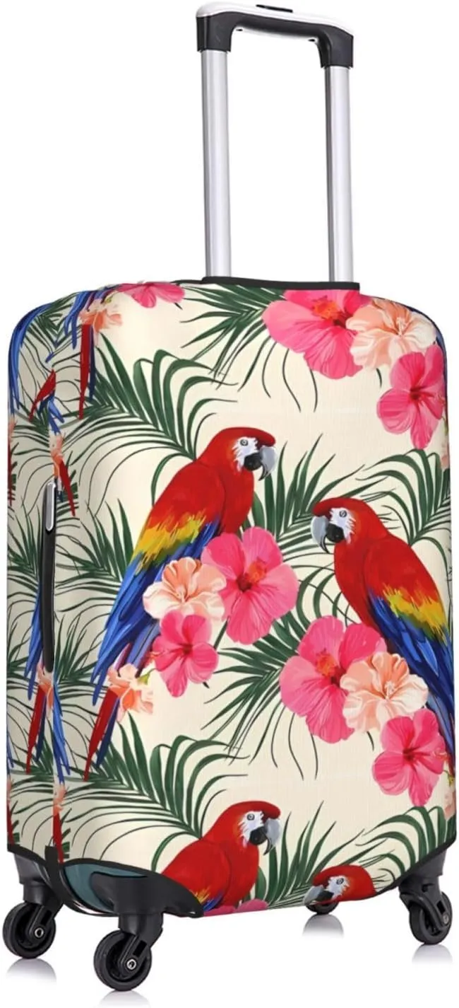 Travel Luggage Cover Suitcase Stretch Washable Tropical Floral Parrots Palm Leaves Suitcase Protector Bag,Dust-Proof Baggage Covers,X-Large