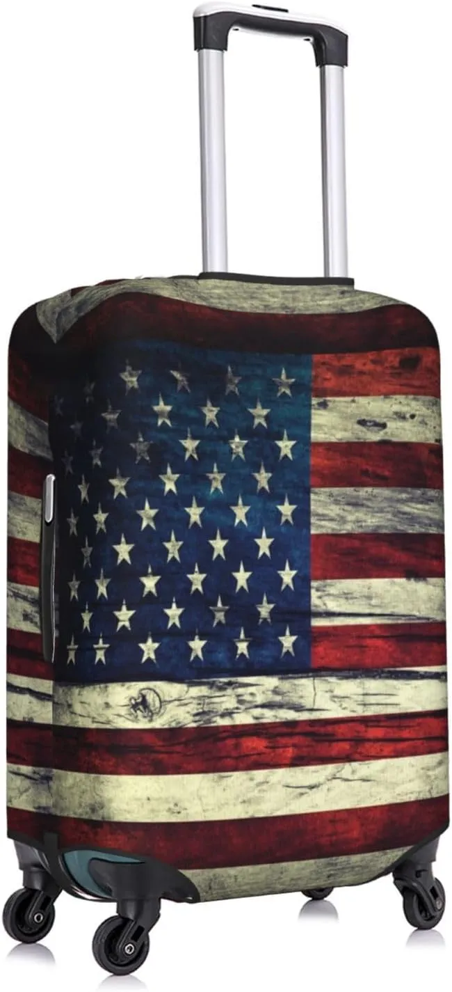 Travel Luggage Cover Suitcase Stretch Washable Vintage American Flag Suitcase Protector Bag,Spandex With Zipper Closure Baggage Covers,Medium