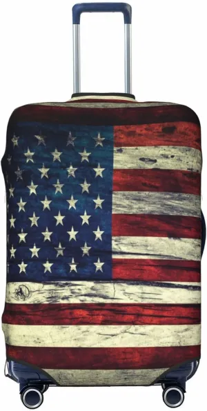 Travel Luggage Cover Suitcase Stretch Washable Vintage American Flag Suitcase Protector Bag,Spandex With Zipper Closure Baggage Covers,Medium
