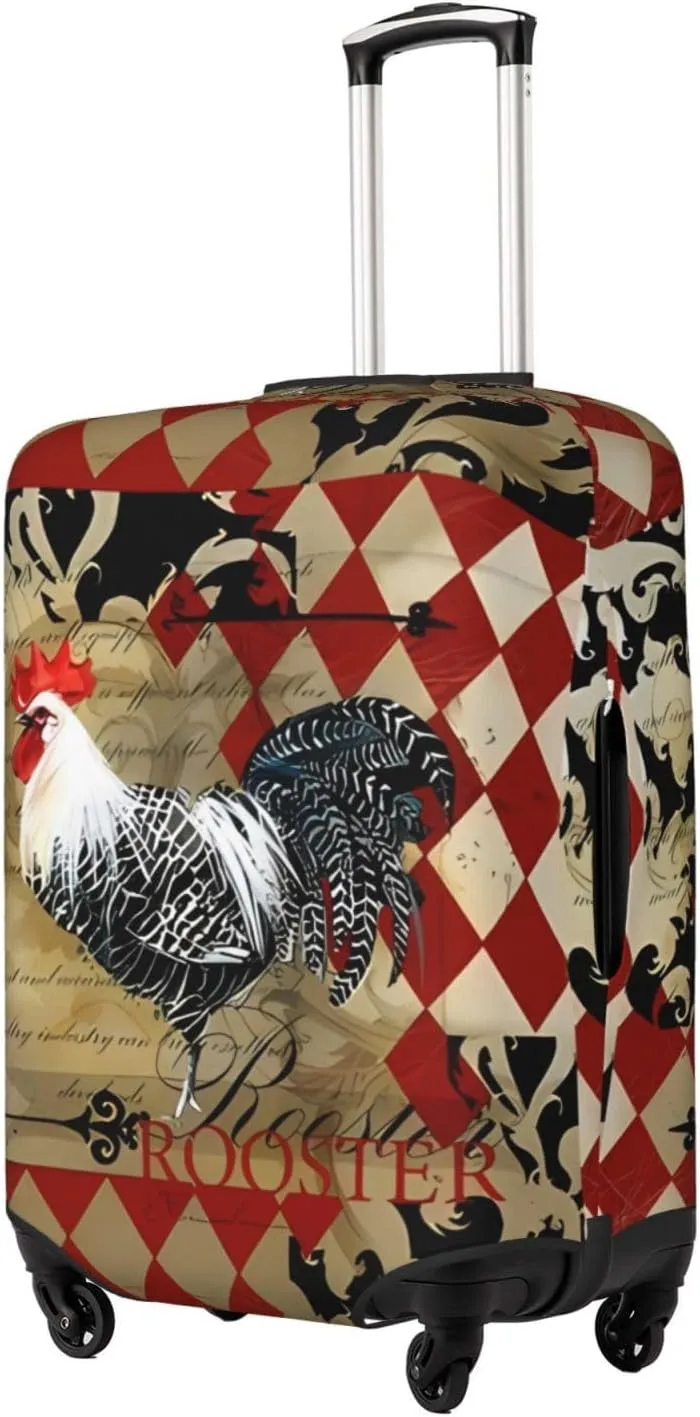 Travel Luggage Cover Suitcase Stretch Washable Vintage Rooster Chicken Farm Suitcase Protector Bag,Spandex Double-Sided Baggage Covers,X-Large