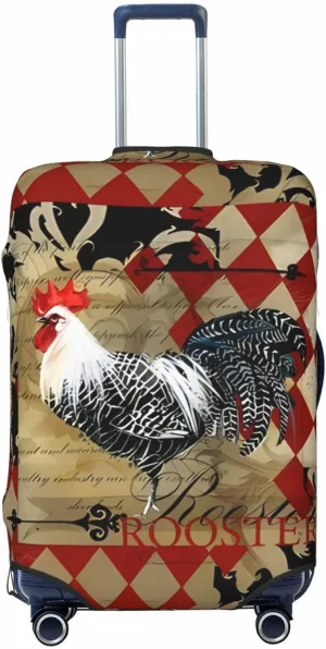Travel Luggage Cover Suitcase Stretch Washable Vintage Rooster Chicken Farm Suitcase Protector Bag,Spandex Double-Sided Baggage Covers,X-Large