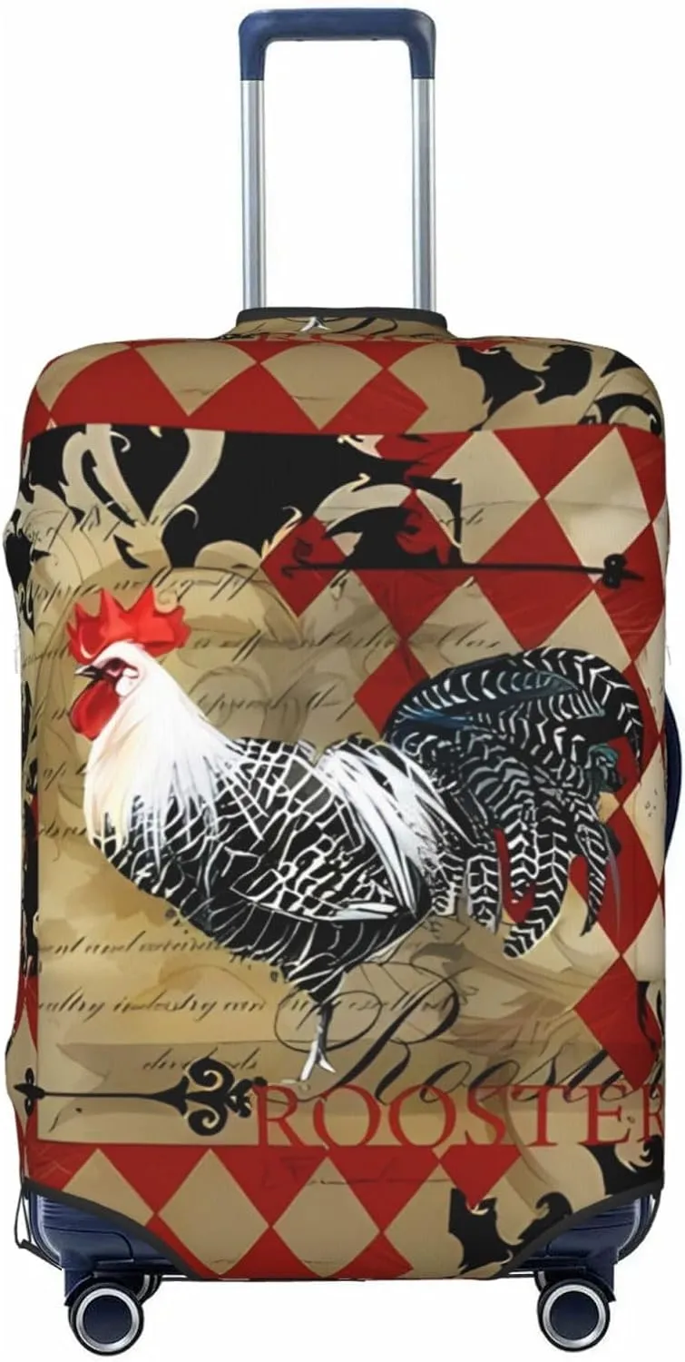 Travel Luggage Cover Suitcase Stretch Washable Vintage Rooster Chicken Farm Suitcase Protector Bag,Spandex Double-Sided Baggage Covers,X-Large