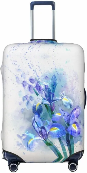 Travel Luggage Cover Suitcase Stretch Washable Watercolor Iris Flower Suitcase Protector Bag,Spandex Double-Sided Baggage Covers,Large