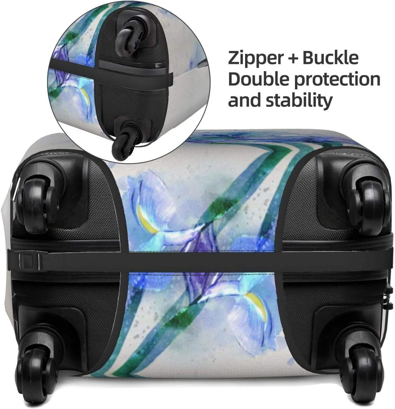 Travel Luggage Cover Suitcase Stretch Washable Watercolor Iris Flower Suitcase Protector Bag,Spandex Double-Sided Baggage Covers,Large