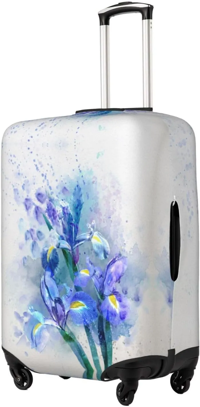 Travel Luggage Cover Suitcase Stretch Washable Watercolor Iris Flower Suitcase Protector Bag,Spandex Double-Sided Baggage Covers,Large