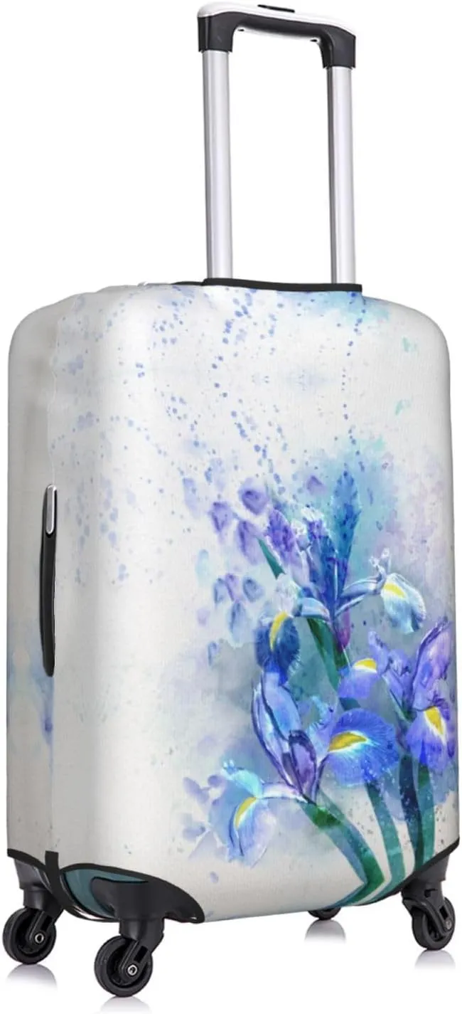 Travel Luggage Cover Suitcase Stretch Washable Watercolor Iris Flower Suitcase Protector Bag,Spandex Double-Sided Baggage Covers,Large