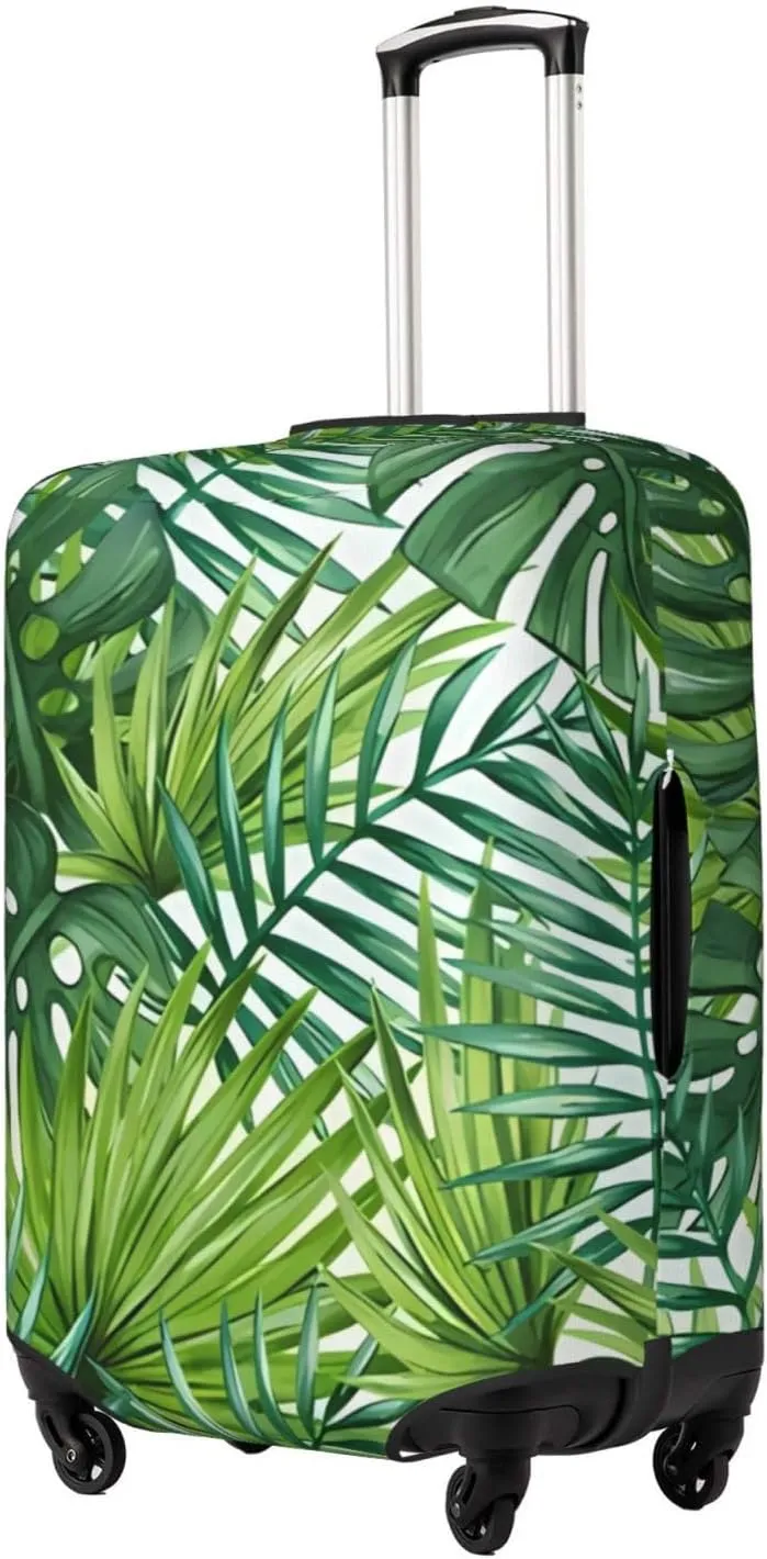 Travel Luggage Cover Suitcase Stretch Washable Watercolor Tropical Palm Leaves Suitcase Protector Bag,Dust-Proof Double-Sided Baggage Covers For Kid Adult,X-Large