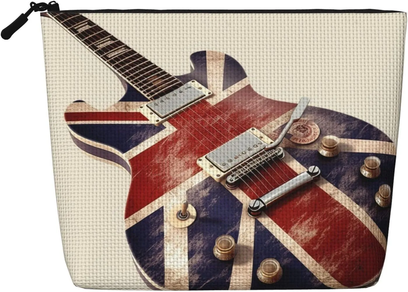 Travel Makeup Bag for Women Large Capacity Cosmetic Bags Waterproof Portable Toiletry Bag Guitar British Flag Make Up Bags with Zipper Aesthetic Makeup Organizer for Ladies Gift