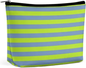 Travel Makeup Bag, Lime Green and Blue Grey Stripes Cosmetic Bags for Women Large Capacity Waterproof Toiletry Pouch Make up Organizer