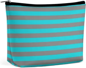 Travel Makeup Bag, Turquoise and Charcoal Grey Stripes Cosmetic Bags for Women Large Capacity Waterproof Toiletry Pouch Make up Organizer