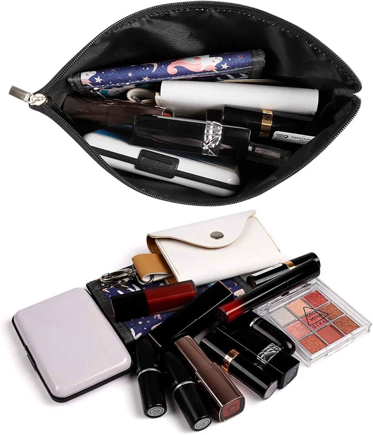 Travel Makeup Bag, Turquoise and Charcoal Grey Stripes Cosmetic Bags for Women Large Capacity Waterproof Toiletry Pouch Make up Organizer