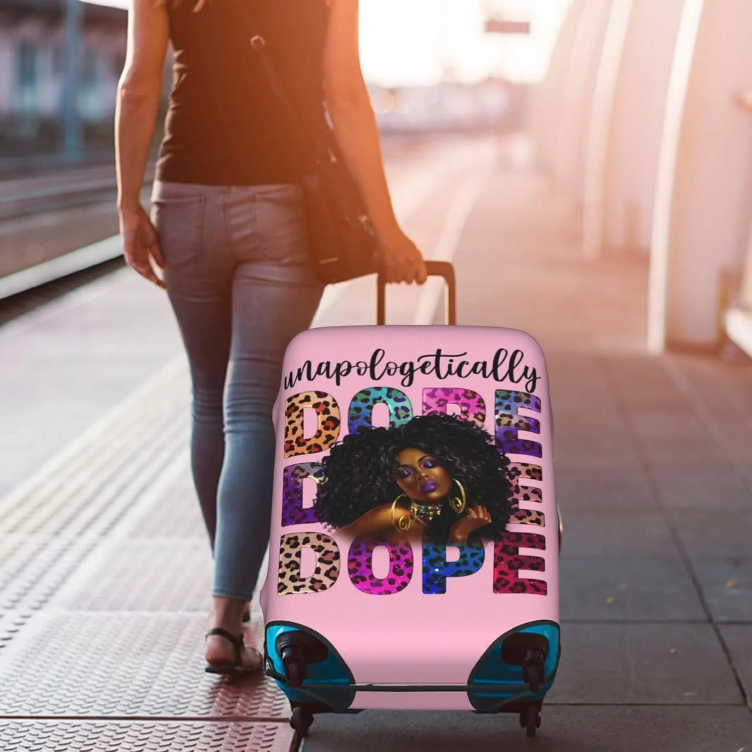 Travel Suitcase Protector African American Girl Elastic Protective Washable Luggage Cover With Concealed Zipper Suitable For 18-32 Inch(S (for 18-21 inch luggage))
