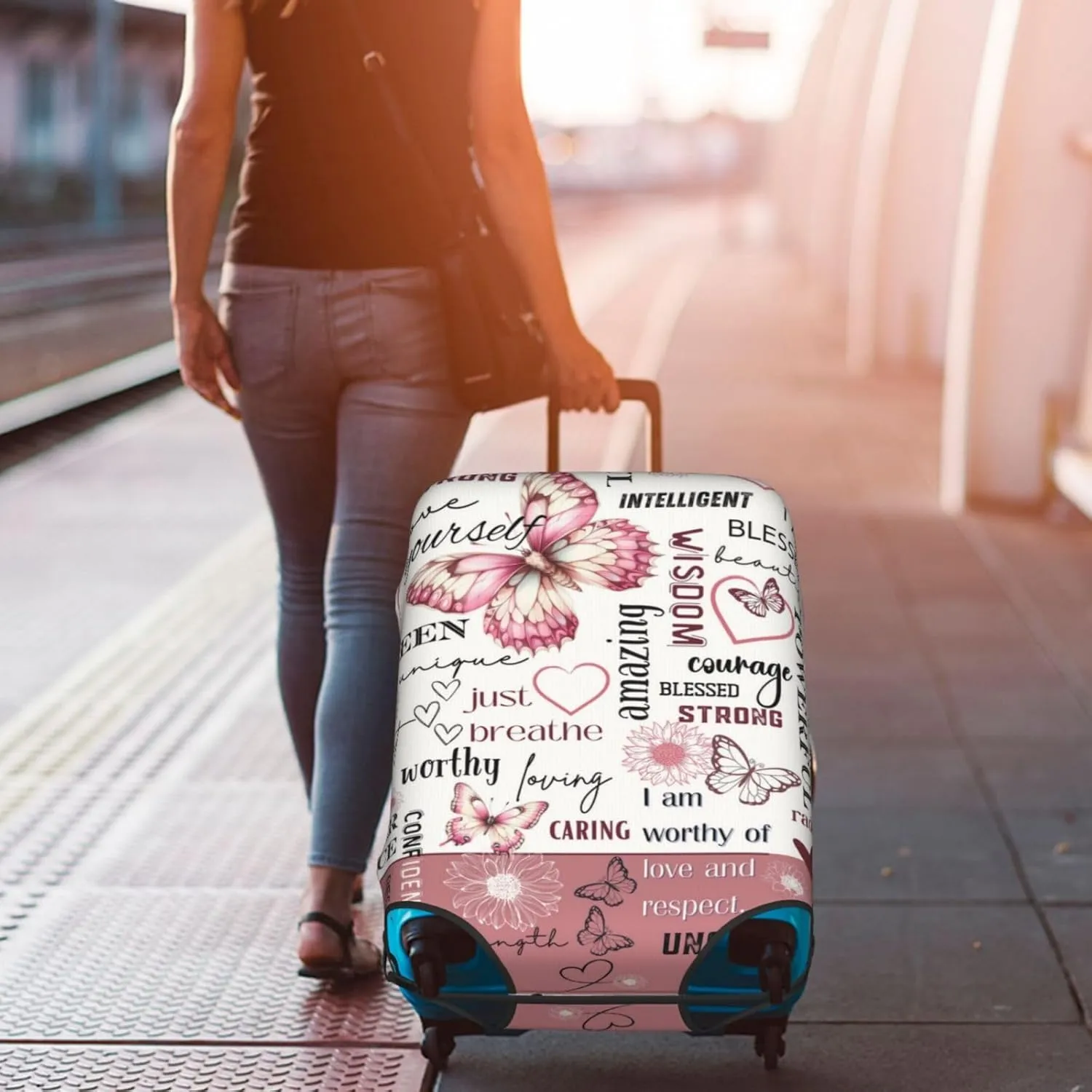 Travel Suitcase Protector African American Girl Elastic Protective Washable Luggage Cover With Concealed Zipper Suitable For 18-32 Inch(S (for 18-21 inch luggage))