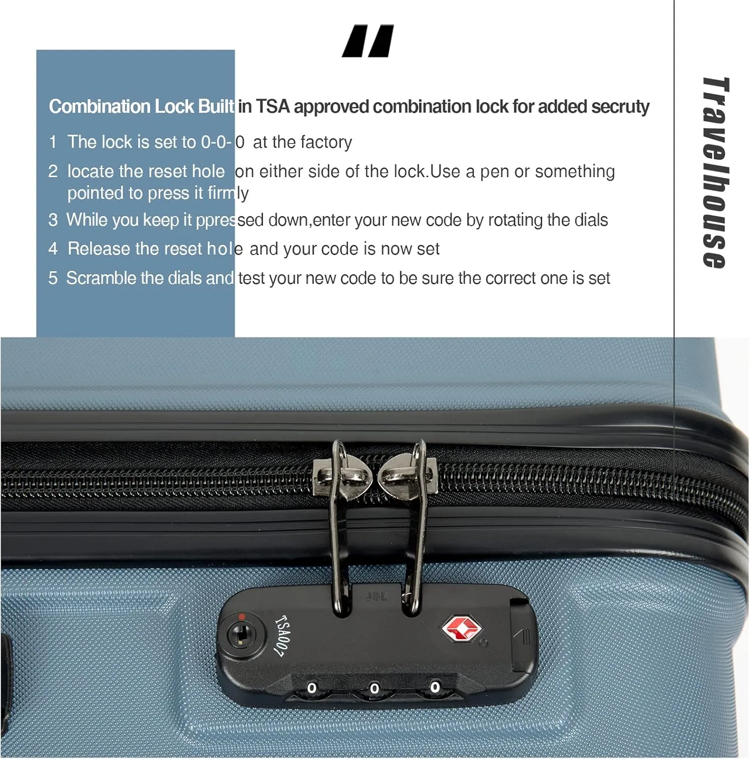 Travelhouse suitcases set 3-Piece Hardshell Luggage Set with Spinner Wheels & TSA Locks PP suitcases luggage (Blue, 3-Piece Set (20/24/28))