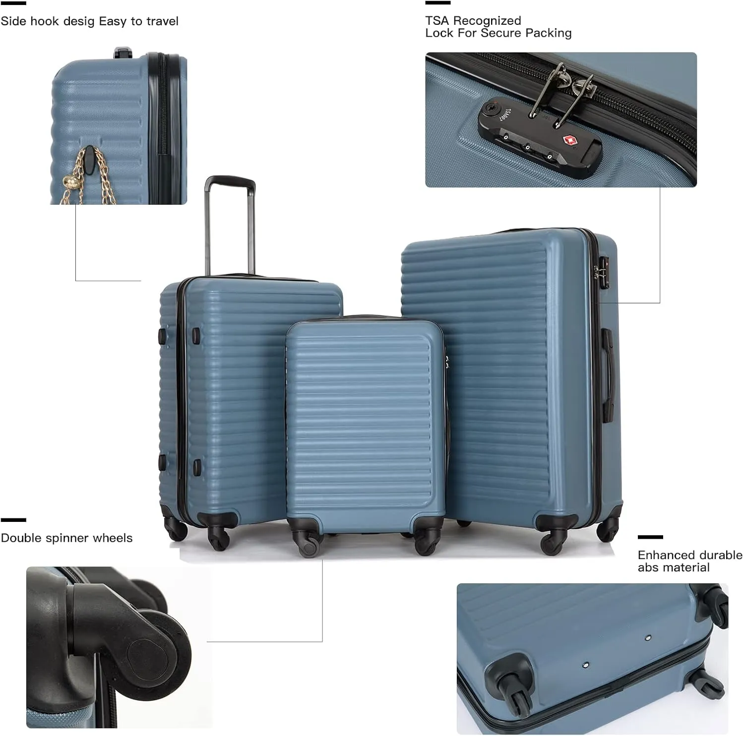 Travelhouse suitcases set 3-Piece Hardshell Luggage Set with Spinner Wheels & TSA Locks PP suitcases luggage (Blue, 3-Piece Set (20/24/28))