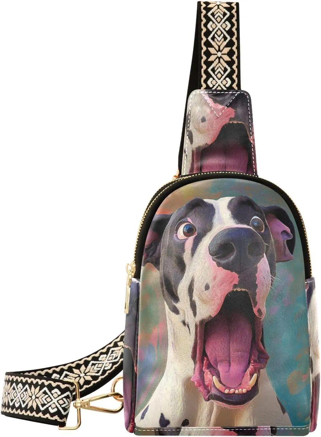 trendy Cartoon Funny Great Dane Dogs Fear leather fanny pack waterproof for women crossbody purse for hiking