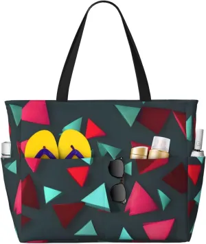 Triangular pattern Print 28L Beach Tote Bag, Water-resistant Travel Tote, Lightweight Gym & Camping Carryall