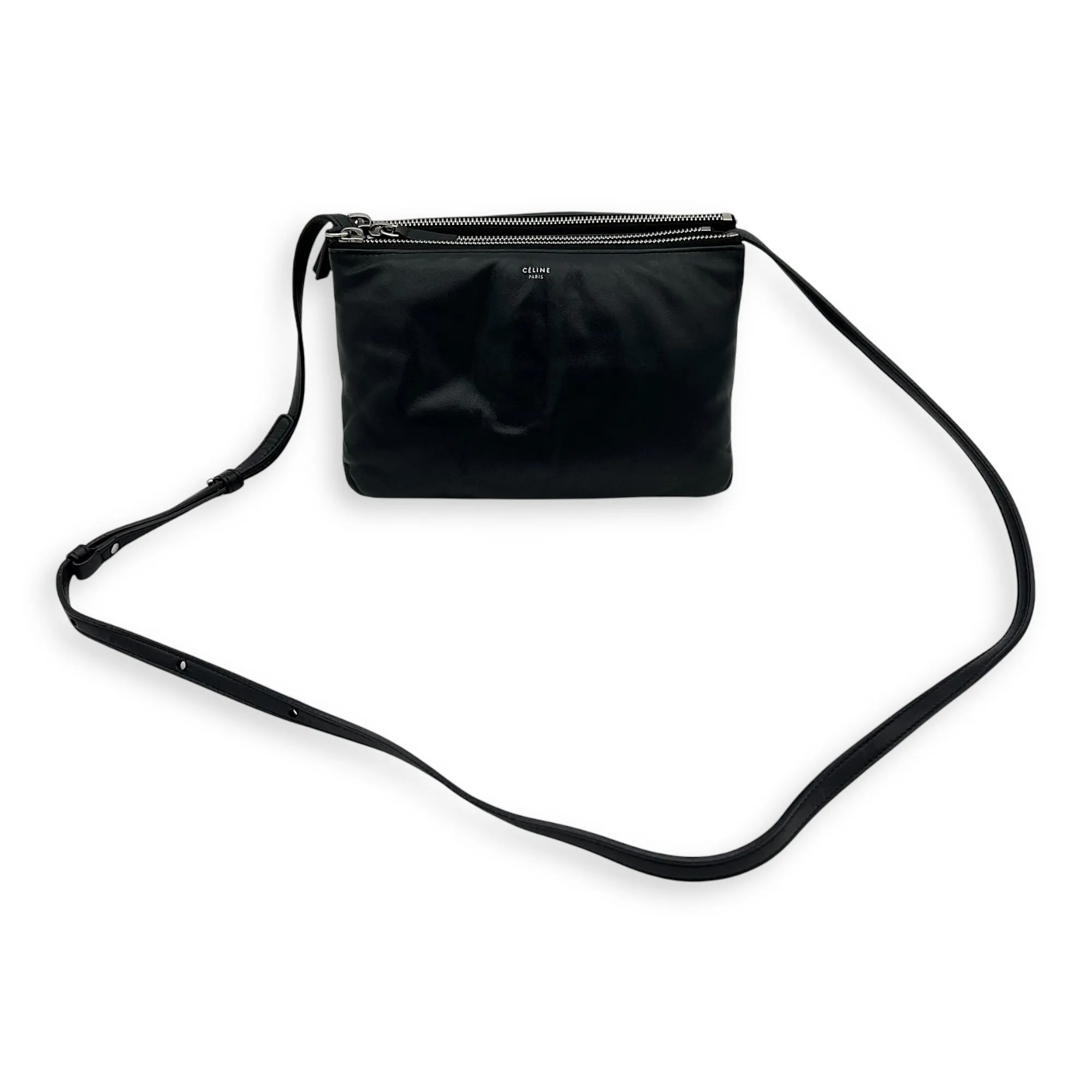 Trio Black Crossbody Bag in Lambskin, Gold hardware