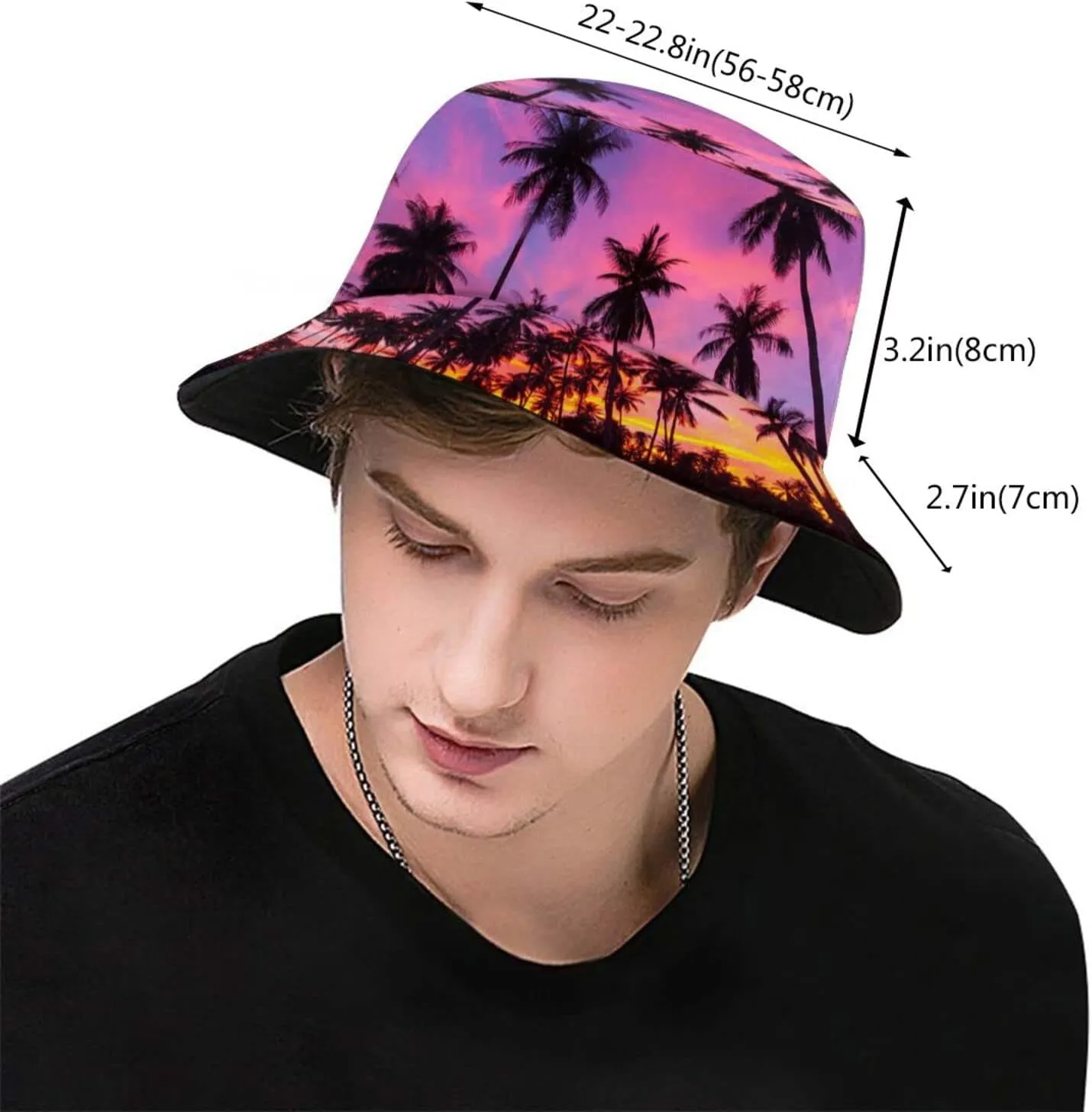 Tropical Summer Palm Tree Bucket Hat Summer Beach Sun Hat Packable Hawaii Fisherman Cap for Women Men Boys Girls
