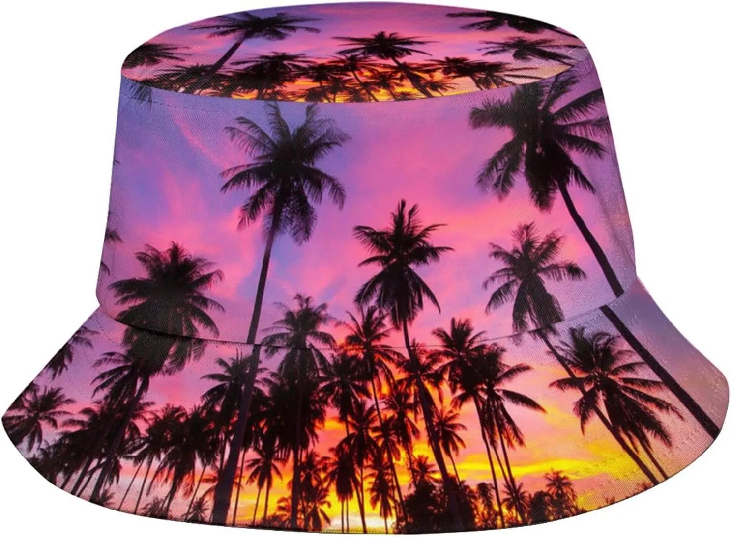 Tropical Summer Palm Tree Bucket Hat Summer Beach Sun Hat Packable Hawaii Fisherman Cap for Women Men Boys Girls