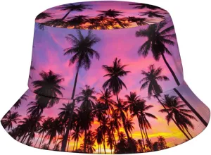 Tropical Summer Palm Tree Bucket Hat Summer Beach Sun Hat Packable Hawaii Fisherman Cap for Women Men Boys Girls