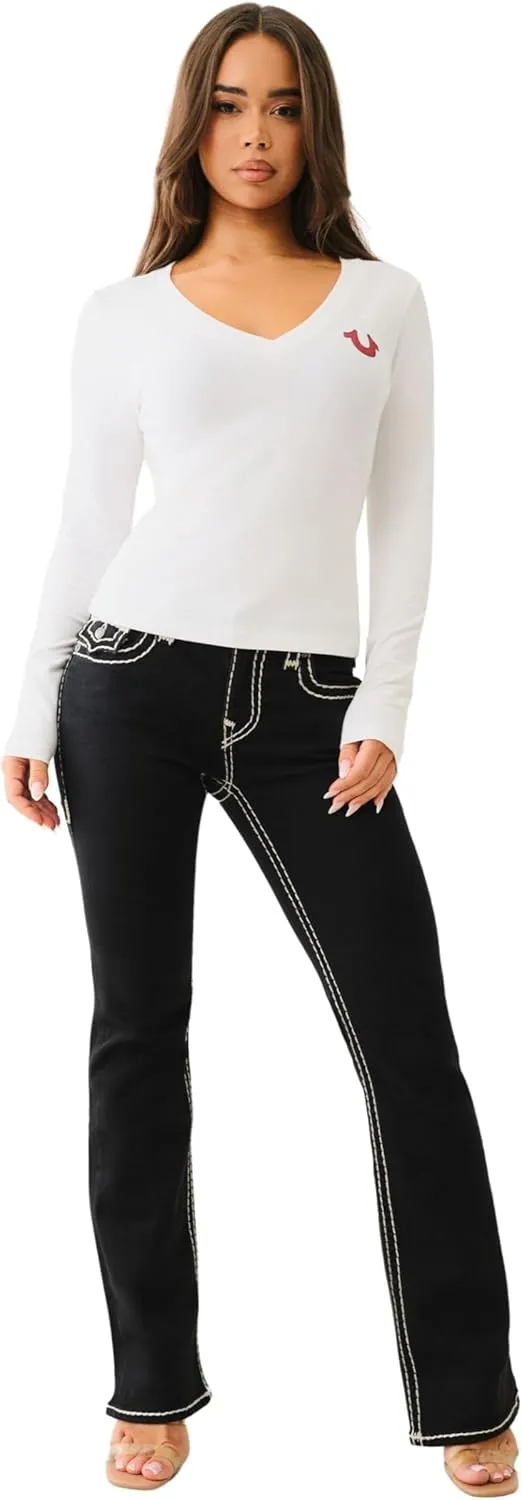 True Religion Women's Crystal Buddha Ls V Neck Tee​