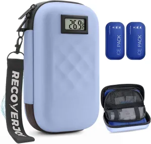 TSA Approved Insulin Cooler Travel Case Diabetic Medication Bag With Thermometer Temperature Display Medication Diabetic Cooler Travel Medicine Organizer Bag for women & 2 Ice Pack-Blue