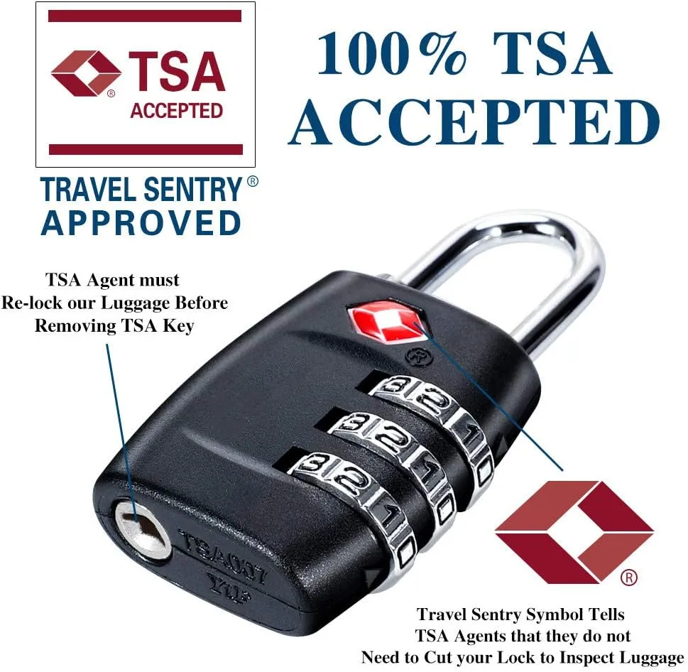 TSA Luggage Locks (4Pack) - 3 Digit Combination Padlocks - Approved Travel Lock for Suitcases & Baggage (Black)