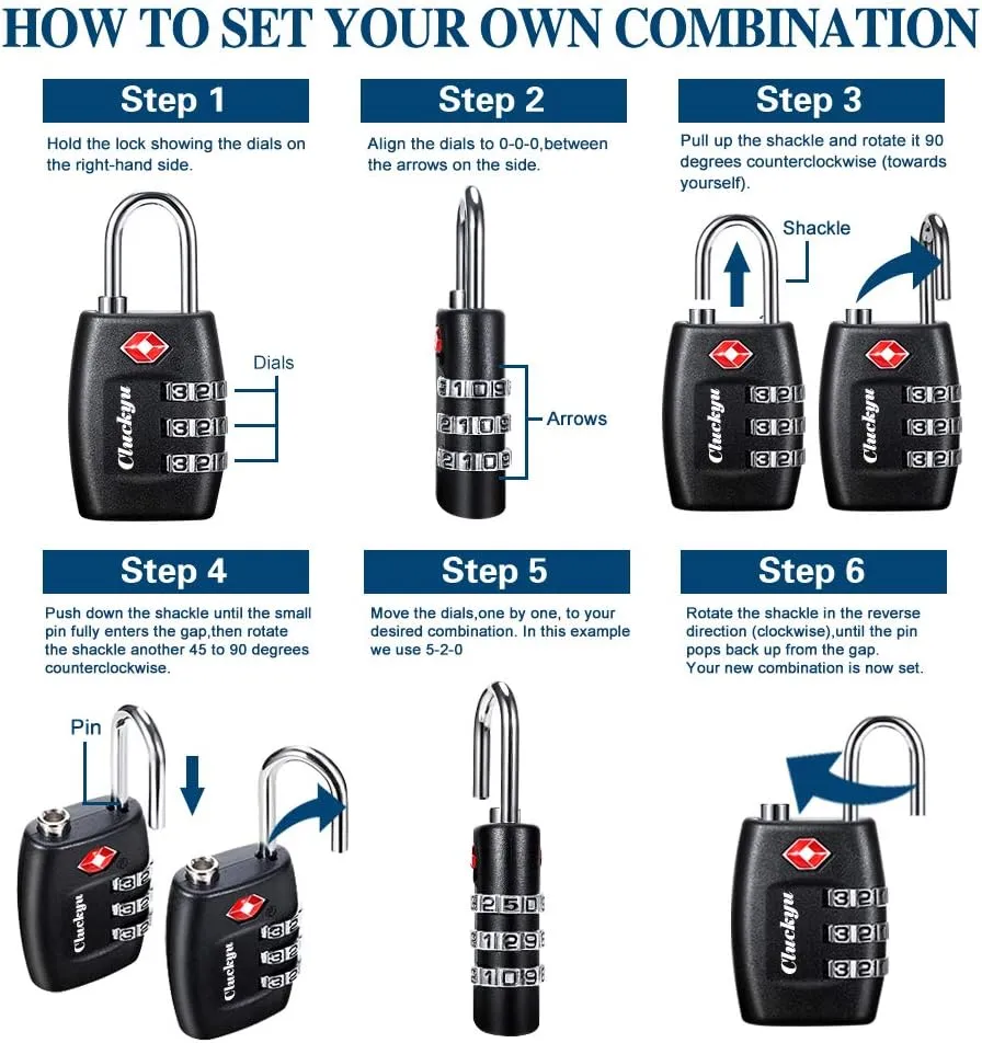 TSA Luggage Locks (4Pack) - 3 Digit Combination Padlocks - Approved Travel Lock for Suitcases & Baggage (Black)