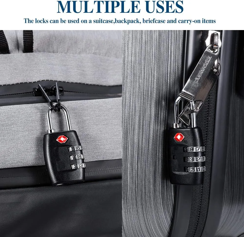 TSA Luggage Locks (4Pack) - 3 Digit Combination Padlocks - Approved Travel Lock for Suitcases & Baggage (Black)