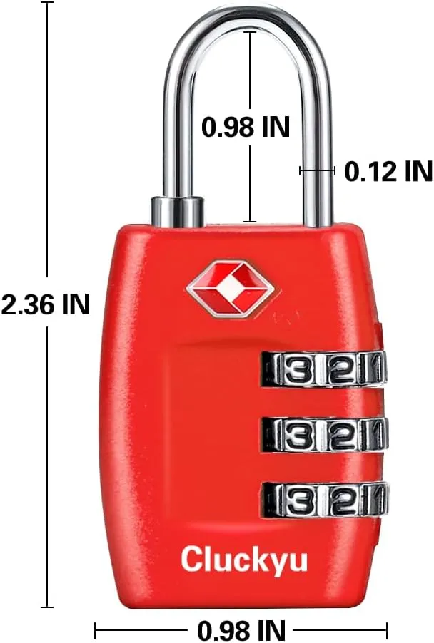 TSA Luggage Locks (4Pack) - 3 Digit Combination Padlocks - Approved Travel Lock for Suitcases & Baggage (Red)